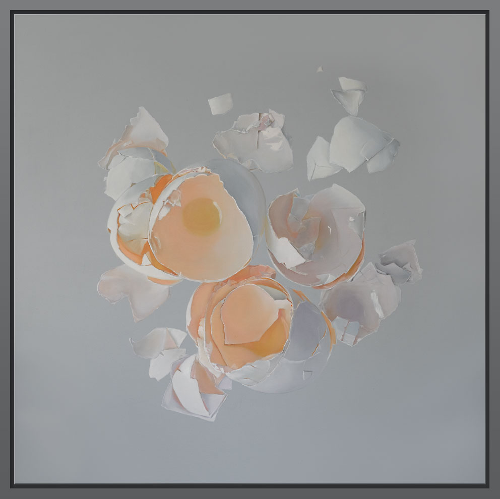 Öl-Bild von weißen Eierschalen