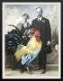 Photographie von Brautpaar mit gemaltem Altenglischer Kämpfer Hahn Vogel Portrait