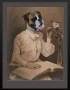 Photographie einer Dame mit übermaltem Boxer Hund Tier Portrait